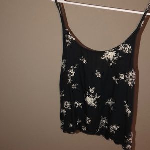 black/ white floral spaghetti strap tank top